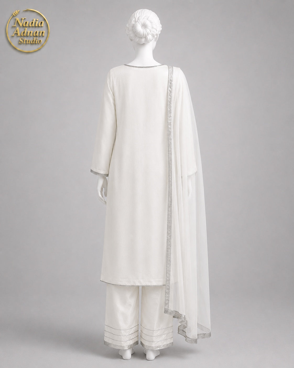 WHITE CHIFFON SHIRT PLAZO -L back view - White Chiffon Shirt Plazo by Nadia Adnan Studio