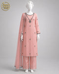 PINK CHIFFON SHIRT PLAZO -M front view - Pink Chiffon Shirt Plazo by Nadia Adnan Studio