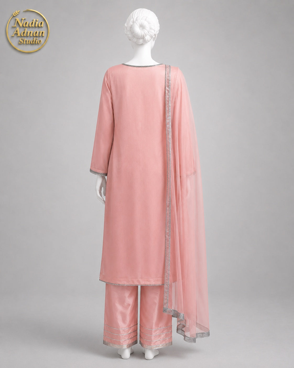 PINK CHIFFON SHIRT PLAZO -M back view - Pink Chiffon Shirt Plazo by Nadia Adnan Studio