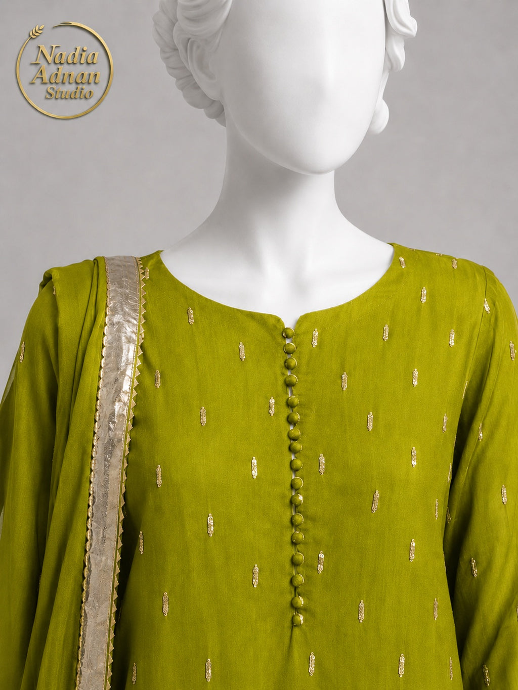 DHANI CHIFFON SHIRT PLAZO -M front view - Dhani Chiffon Shirt Plazo by Nadia Adnan Studio