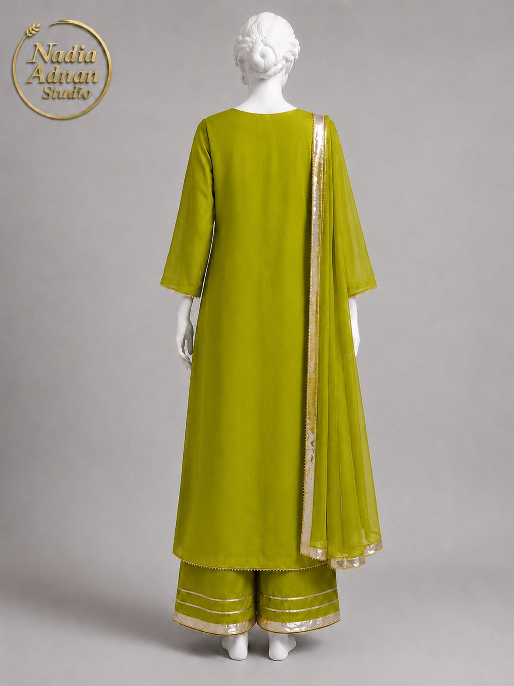 DHANI CHIFFON SHIRT PLAZO -M neckline close-up - Dhani Chiffon Shirt Plazo by Nadia Adnan Studio