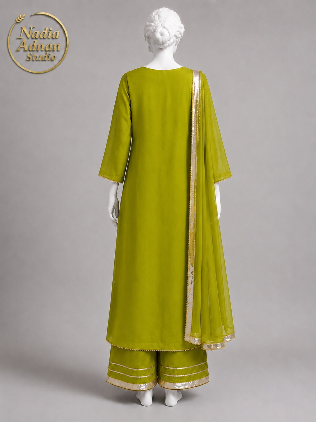 DHANI CHIFFON SHIRT PLAZO -M neckline close-up - Dhani Chiffon Shirt Plazo by Nadia Adnan Studio