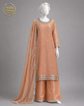 TEA PINK CHIFFON SHIRT PLAZO -M front view - Tea Pink Chiffon Shirt Plazo by Nadia Adnan Studio