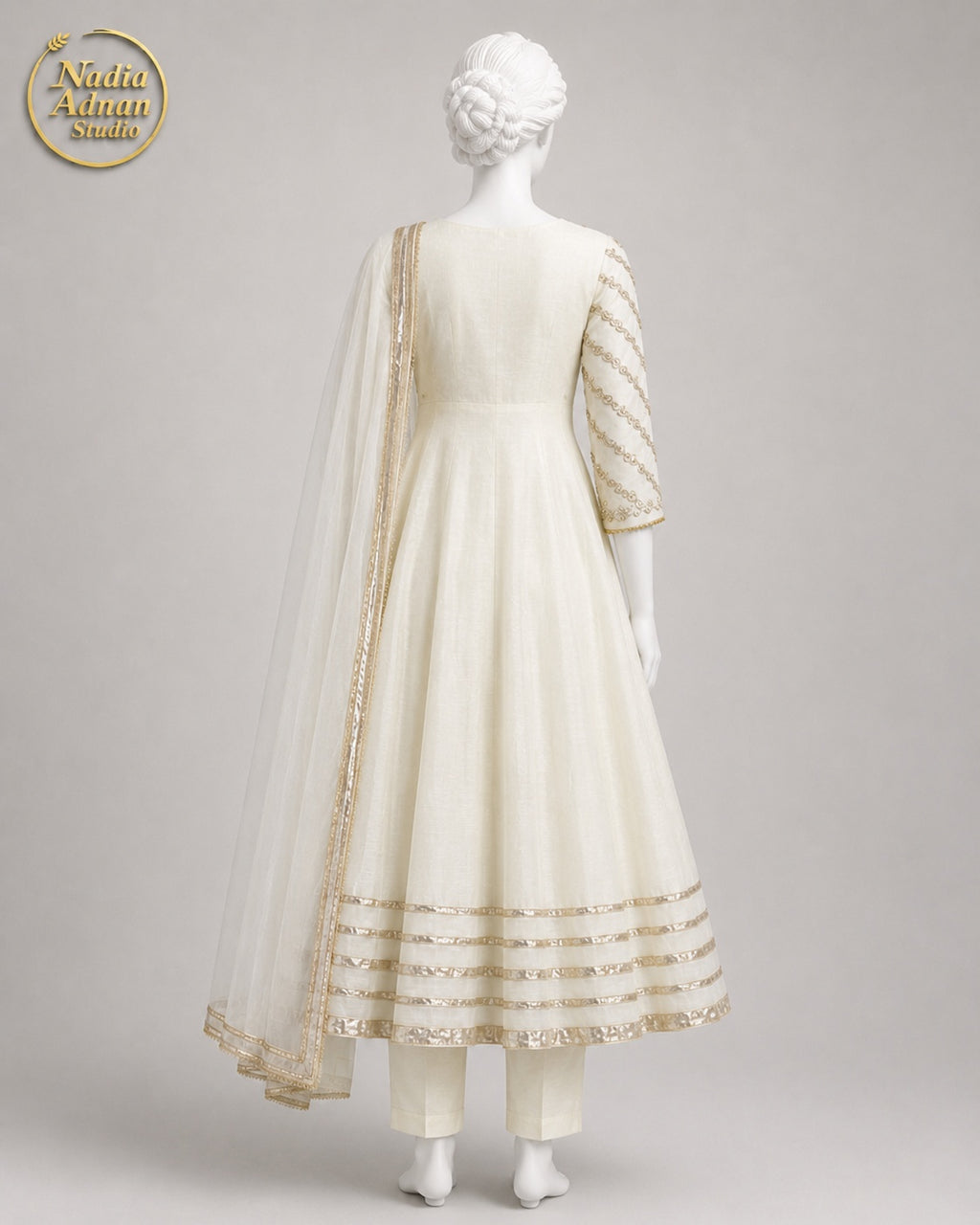 WHITE RAW SILK MAXI -M side view - Off White Raw Silk Maxi by Nadia Adnan Studio
