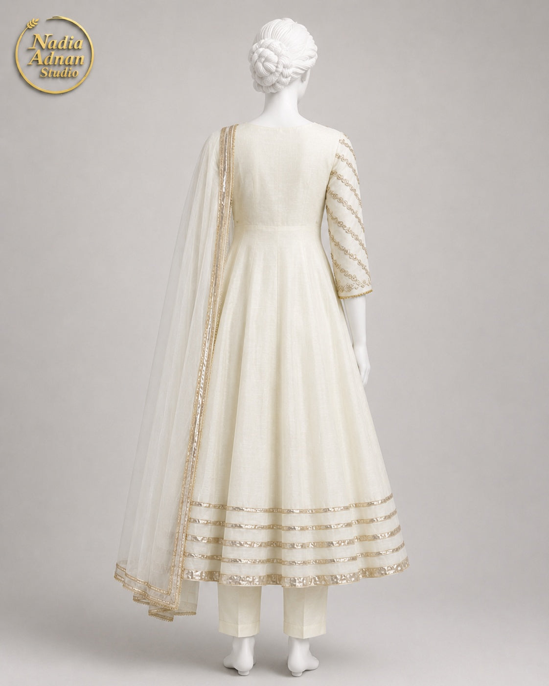 WHITE RAW SILK MAXI -M side view - Off White Raw Silk Maxi by Nadia Adnan Studio