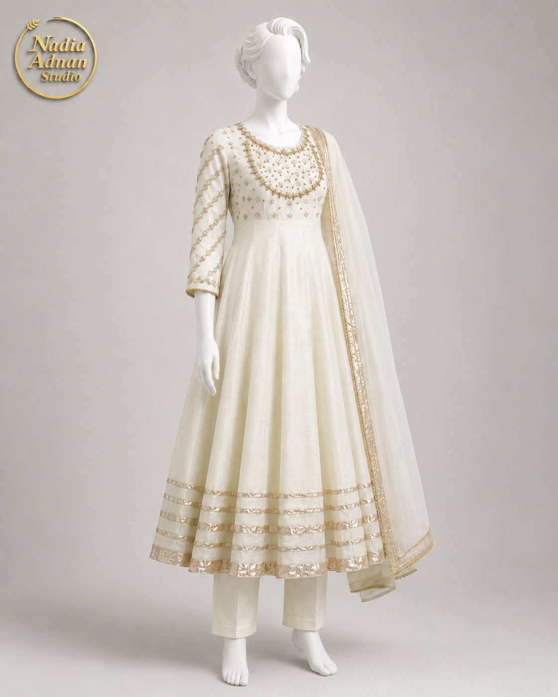 WHITE RAW SILK MAXI -M back view - Off White Raw Silk Maxi by Nadia Adnan Studio