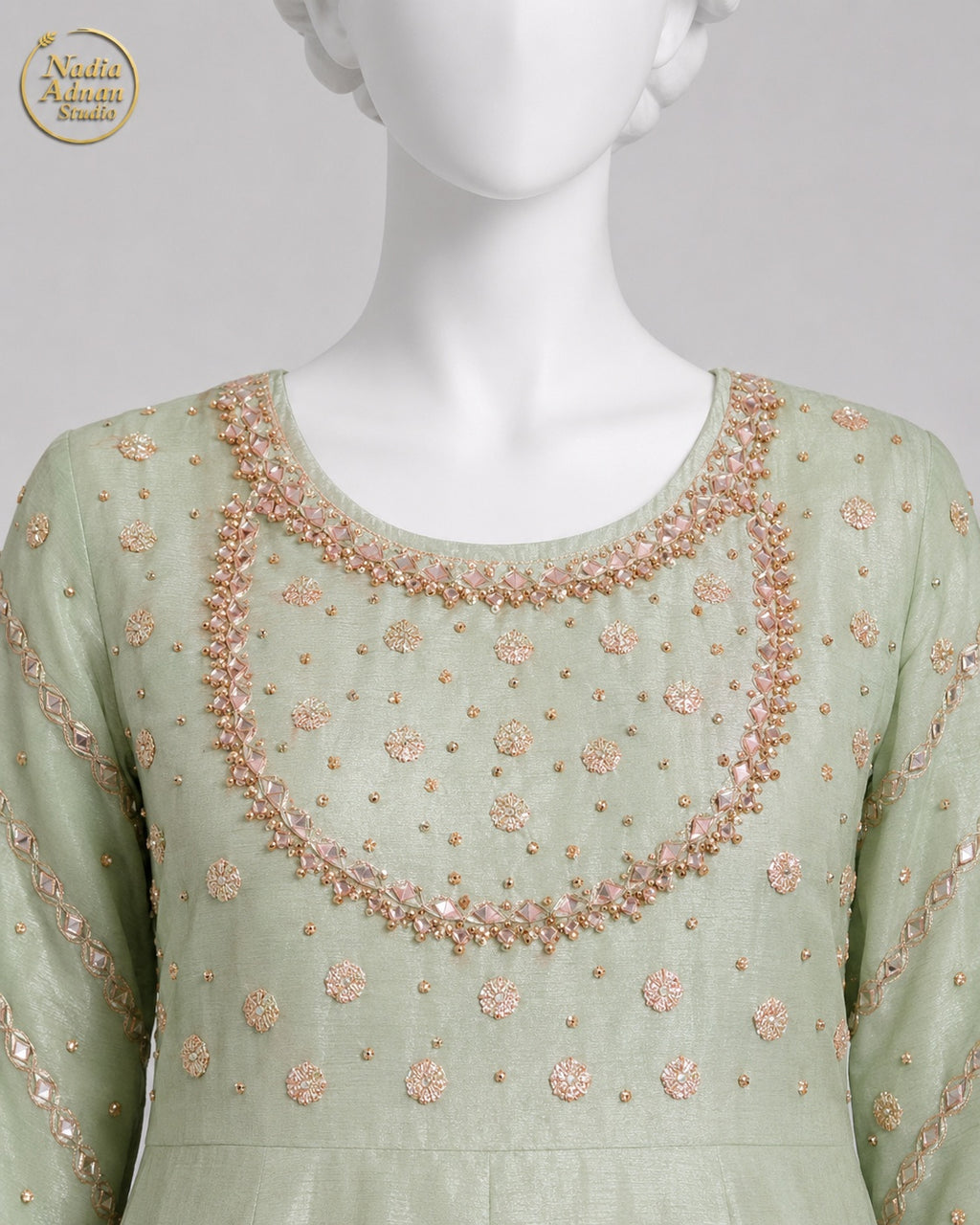 PISTA RAW SILK MAXI -M neckline close-up - Pista Raw Silk Maxi by Nadia Adnan Studio