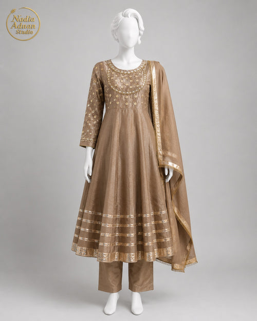 COPPER RAW SILK MAXI -M front view - Copper Raw Silk Maxi by Nadia Adnan Studio