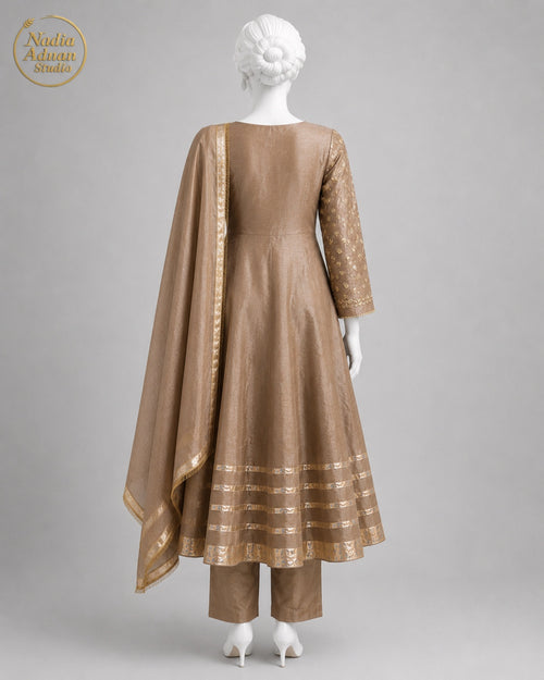 COPPER RAW SILK MAXI -M side view - Copper Raw Silk Maxi by Nadia Adnan Studio