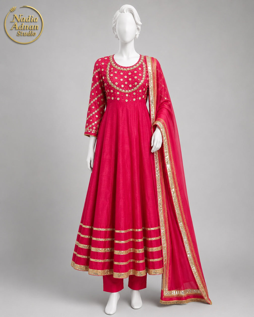 PINK RAW SILK MAXI -M front view - Pi. Raw Silk Maxi by Nadia Adnan Studio