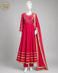 PINK RAW SILK MAXI -M front view - Pi. Raw Silk Maxi by Nadia Adnan Studio