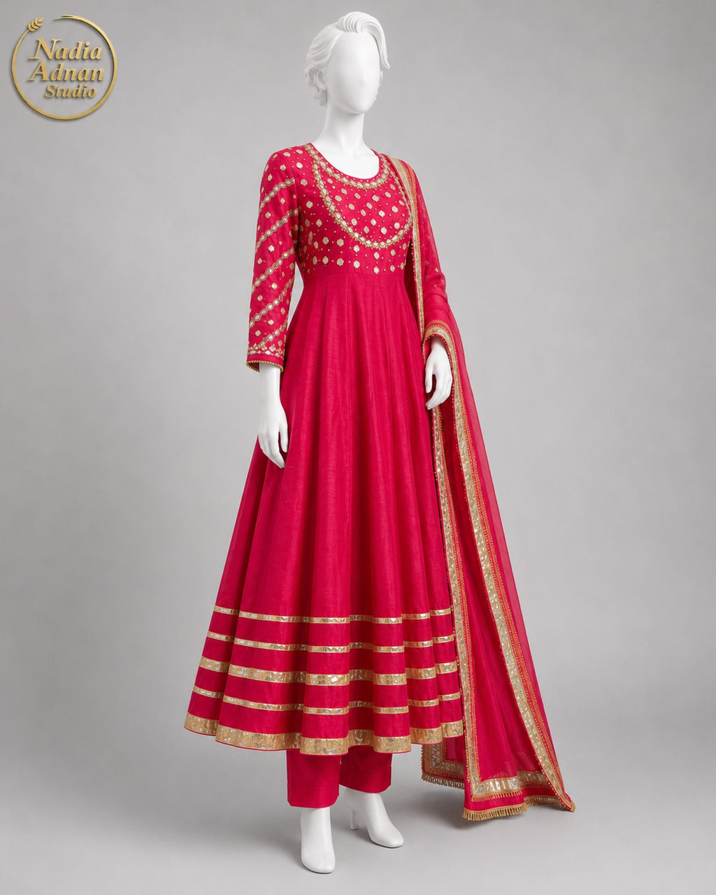 PINK RAW SILK MAXI -M side view - Pi. Raw Silk Maxi by Nadia Adnan Studio