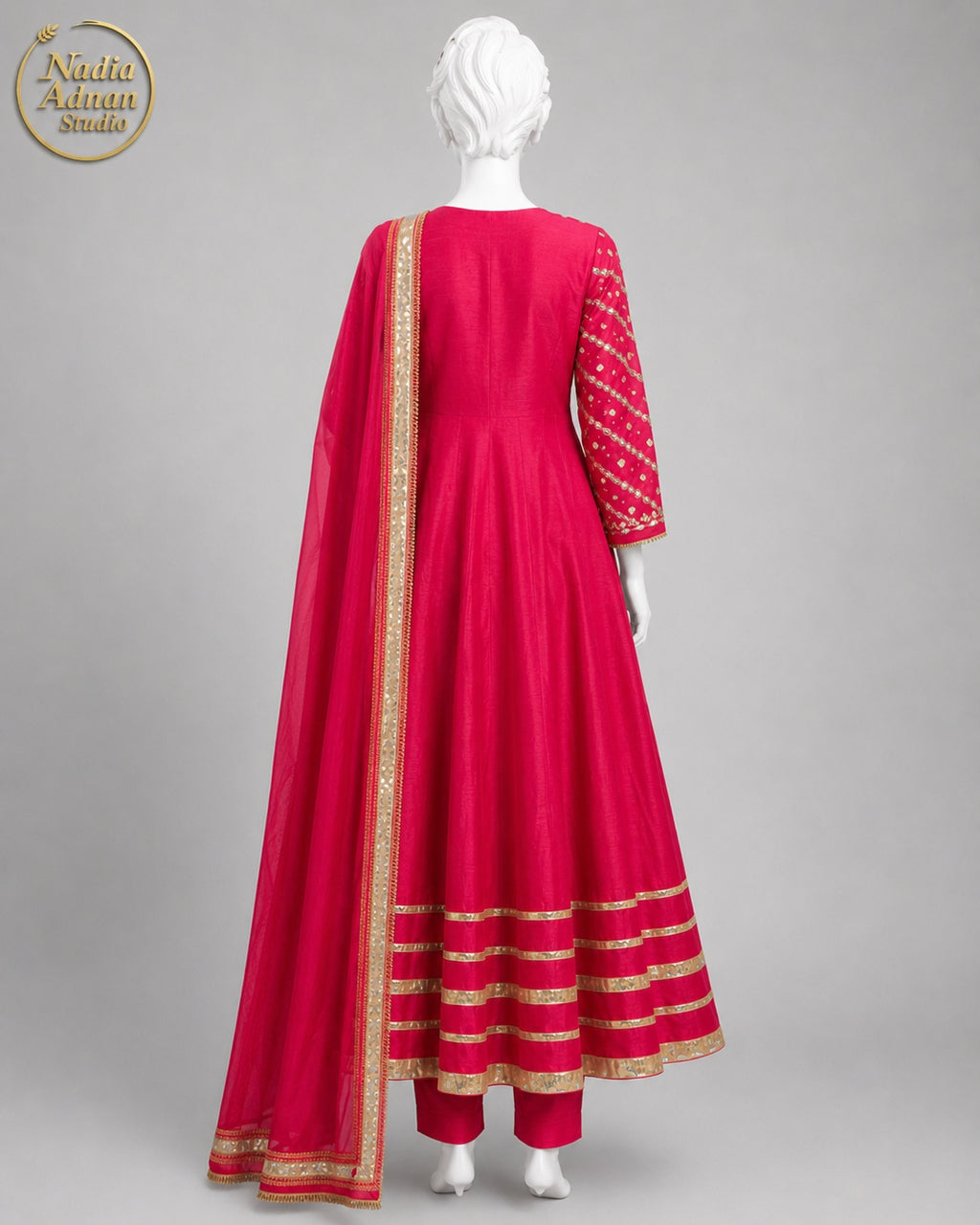 PINK RAW SILK MAXI -M back view - Pi. Raw Silk Maxi by Nadia Adnan Studio