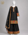 BLACK ORGANZA GHARARARA -M front view - Black Organza Gharara by Nadia Adnan Studio