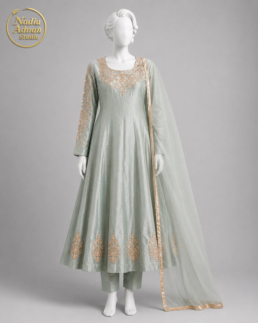 PISTA RAW SILK MAXI -M / L front view - Pista Raw Silk Maxi by Nadia Adnan Studio