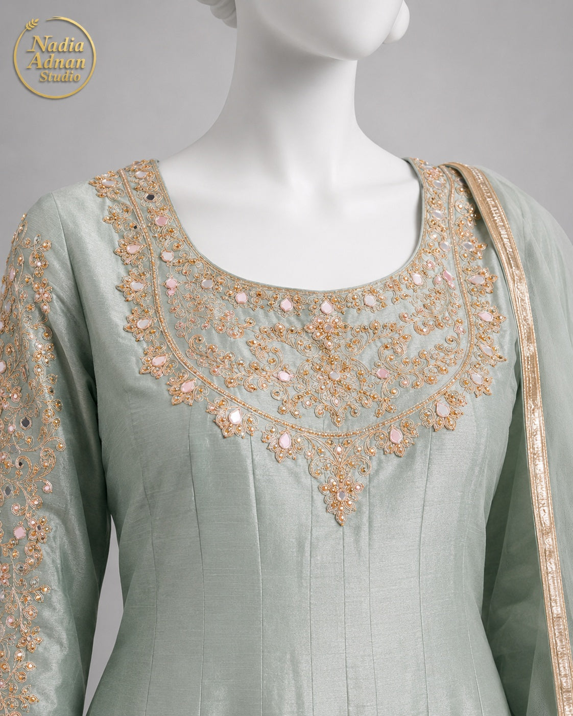 PISTA RAW SILK MAXI -M / L neckline close-up - Pista Raw Silk Maxi by Nadia Adnan Studio