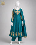 SEA GREEN RAW SILK MAXI -M / L front view - Sea Green Raw Silk Maxi by Nadia Adnan Studio