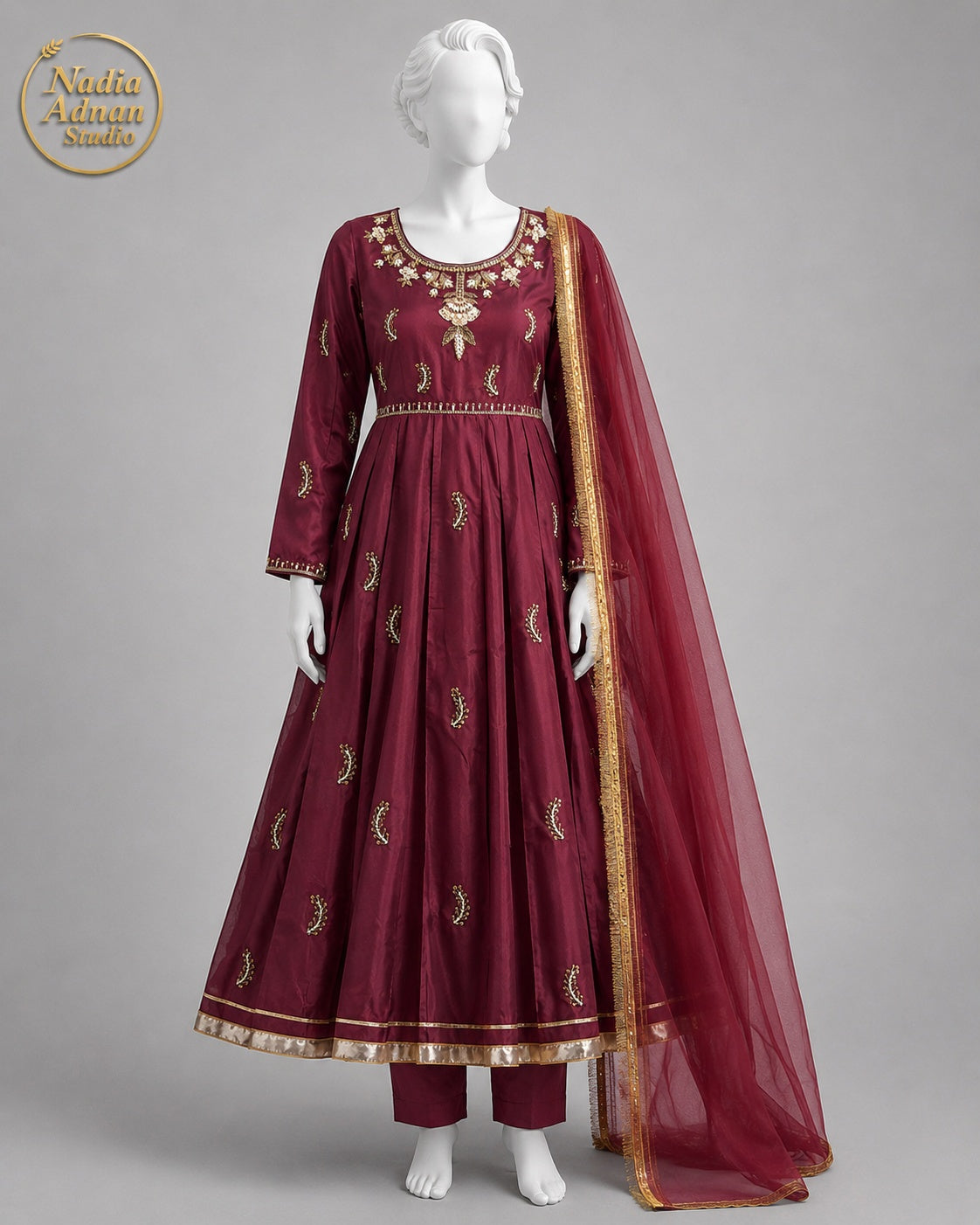MAGENTA BERRY KATAN MAXI -M front view - Magenta Berry Katan Maxi by Nadia Adnan Studio
