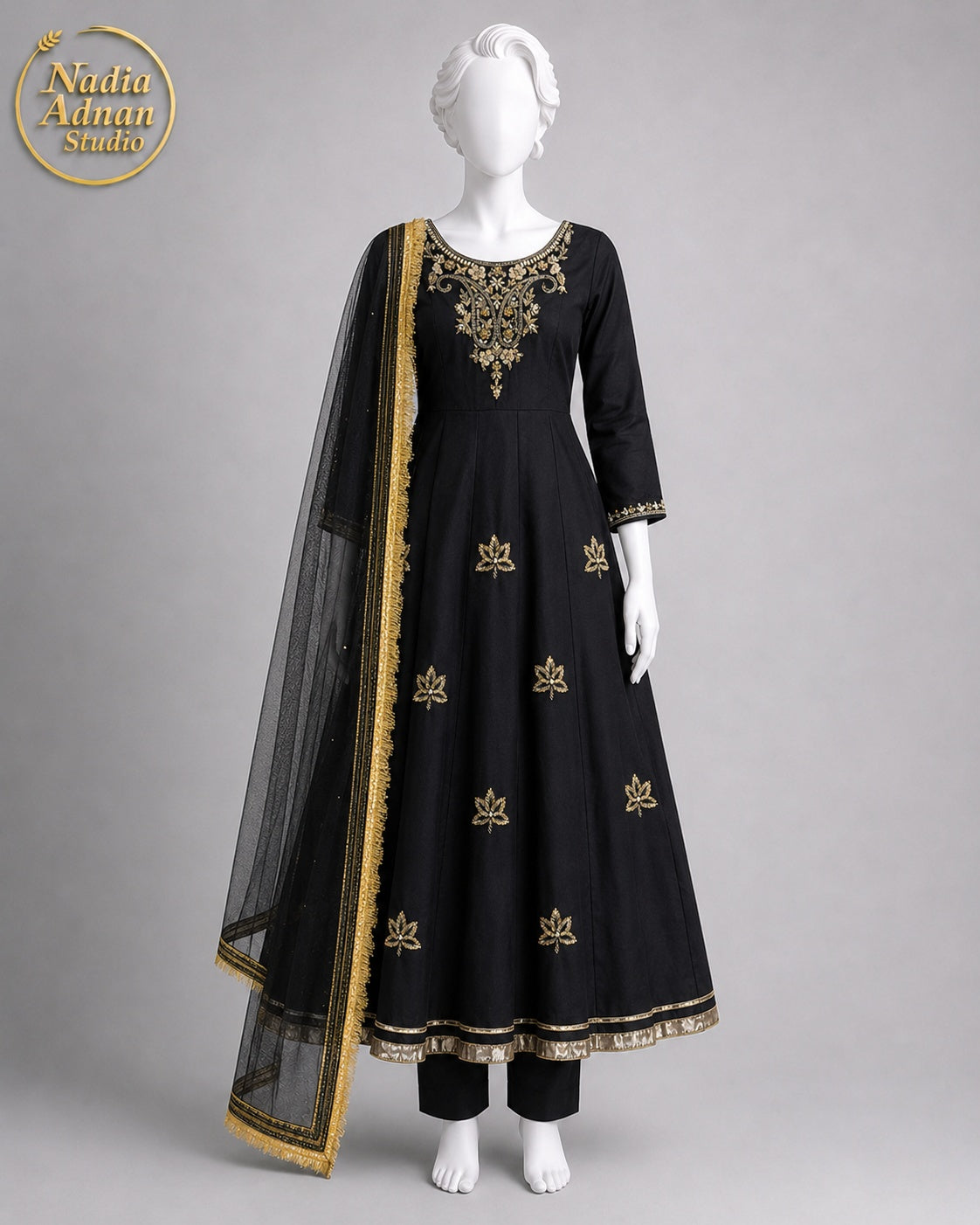 BLACK KATAN MAXI -M front view - Black Katan Maxi by Nadia Adnan Studio