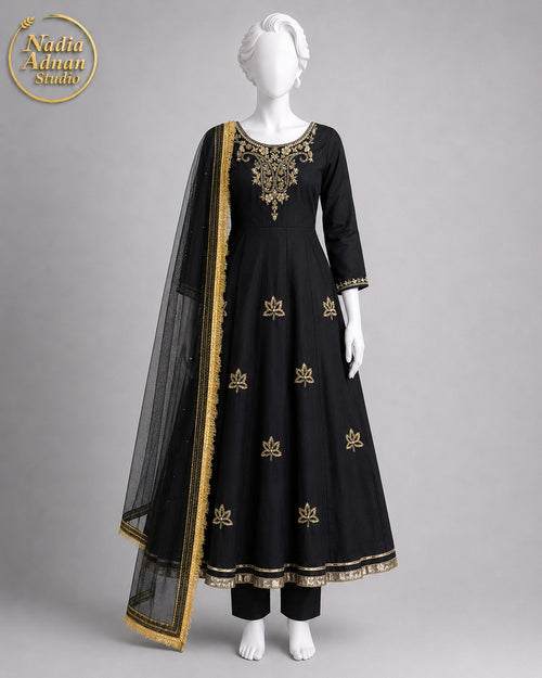 BLACK KATAN MAXI -M front view - Black Katan Maxi by Nadia Adnan Studio