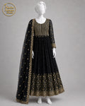 BLACK CHIFFON MAXI -L front view - Black Chiffon Maxi by Nadia Adnan Studio