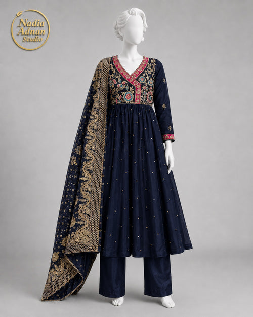 BLACK CHIFFON MAXI -M front view - Black Chiffon Maxi by Nadia Adnan Studio