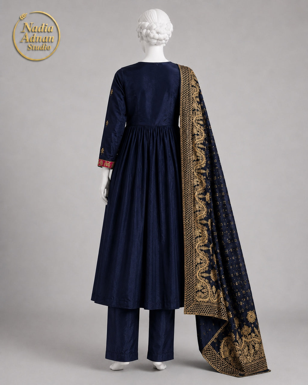 BLACK CHIFFON MAXI -M side view - Black Chiffon Maxi by Nadia Adnan Studio