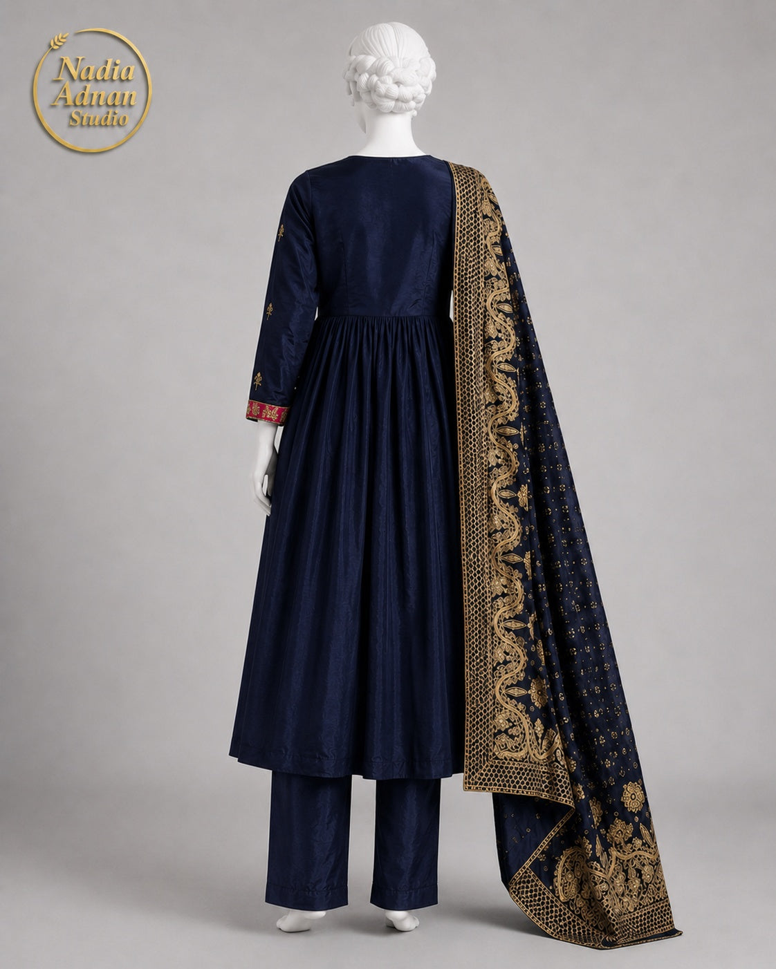 BLACK CHIFFON MAXI -M side view - Black Chiffon Maxi by Nadia Adnan Studio