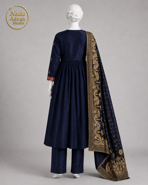 BLACK CHIFFON MAXI -M side view - Black Chiffon Maxi by Nadia Adnan Studio