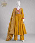 MUSTARD CHIFFON MAXI -L front view - Mustard Chiffon Maxi by Nadia Adnan Studio