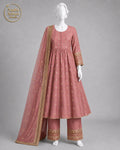 PEACH CHIFFON FROCK -S front view - Peach Chiffon Frock by Nadia Adnan Studio