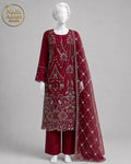 MAROON SILK SHIRT SUIT -M front view - Maroon Silk Shirt Suit by Nadia Adnan Studio
