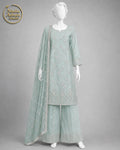 MINT SILK SHIRT SUIT -L front view - Mint Silk Shirt Suit by Nadia Adnan Studio