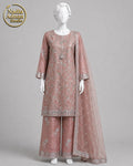 PEACH SILK SHIRT SUIT -M front view - Peach Silk Shirt Suit by Nadia Adnan Studio