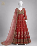 MAROON RUST NET MAXI -M / L front view - Maroon Rust Net Maxi by Nadia Adnan Studio