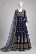NAVY BLUE NET MAXI -M / L front view - Navy Blue Net Maxi by Nadia Adnan Studio