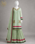 MINT GREEN CHIFFON GHARARA -M front view - Mint Green Chiffon Gharara by Nadia Adnan Studio