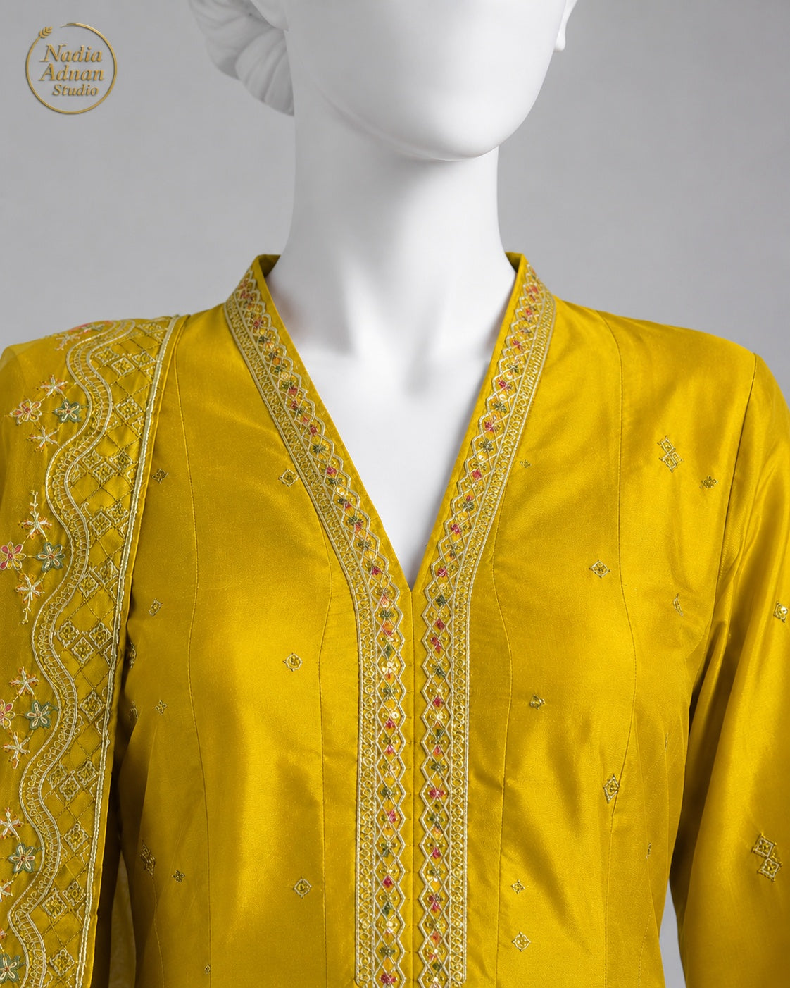 DHANI KATAN MAXI -M neckline close-up - Dhani Katan Maxi by Nadia Adnan Studio