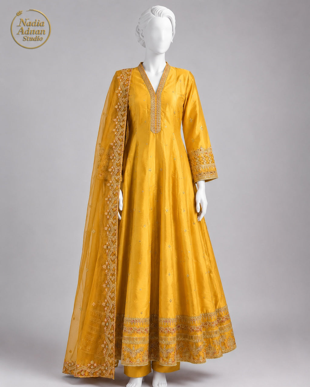 MUSTARD KATAN MAXI -L front view - Mustard Katan Maxi by Nadia Adnan Studio