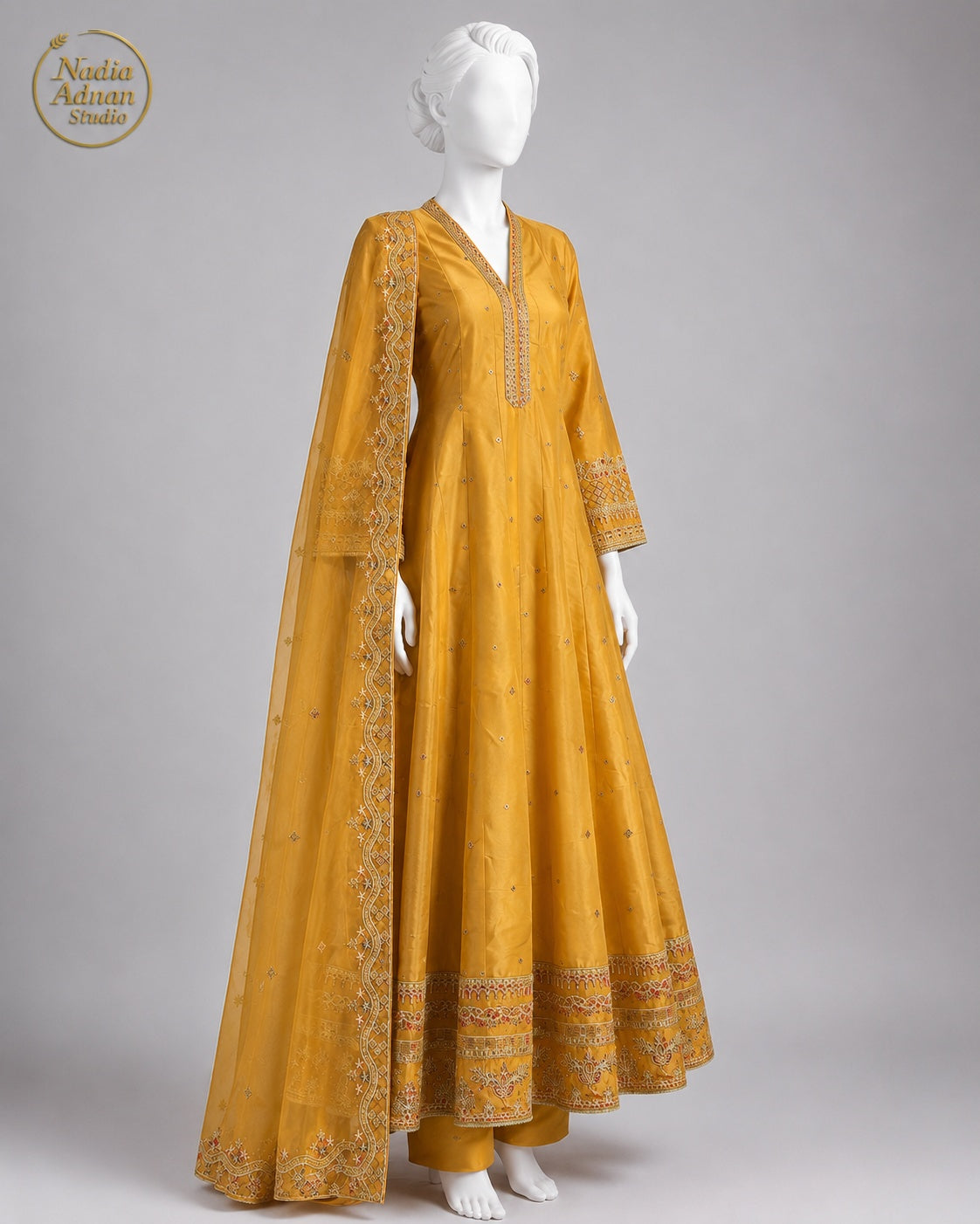 MUSTARD KATAN MAXI -L side view - Mustard Katan Maxi by Nadia Adnan Studio