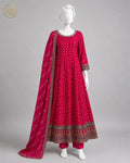 BRIGHT PINK CHIFFON MAXI -M front view - Bright Pink Chiffon Maxi by Nadia Adnan Studio