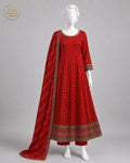 DEEP MAROON RED CHIFFON MAXI -M front view - Deep Maroon Red Chiffon Maxi by Nadia Adnan Studio