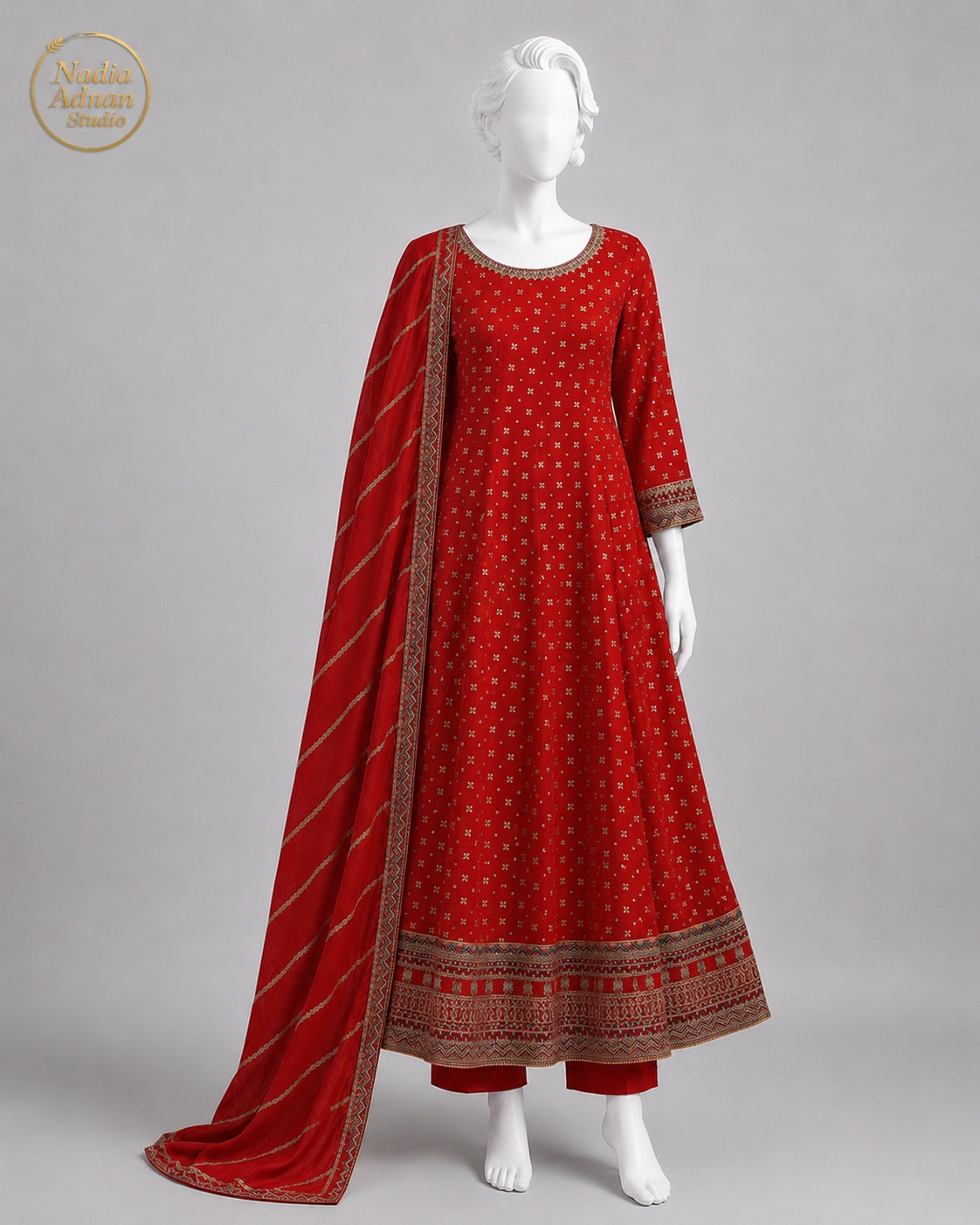 DEEP MAROON RED CHIFFON MAXI -M front view - Deep Maroon Red Chiffon Maxi by Nadia Adnan Studio