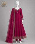 MAGENTA CHIFFON MAXI -L front view - Magenta Chiffon Maxi by Nadia Adnan Studio