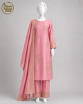 TEA PINK KATAN SHIRT PLAZO -L front view - Tea Pink Katan Shirt Plazo by Nadia Adnan Studio