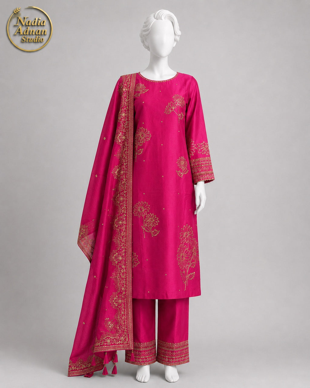 PINK KATAN SHIRT PLAZO -M front view - Pink Katan Shirt Plazo by Nadia Adnan Studio