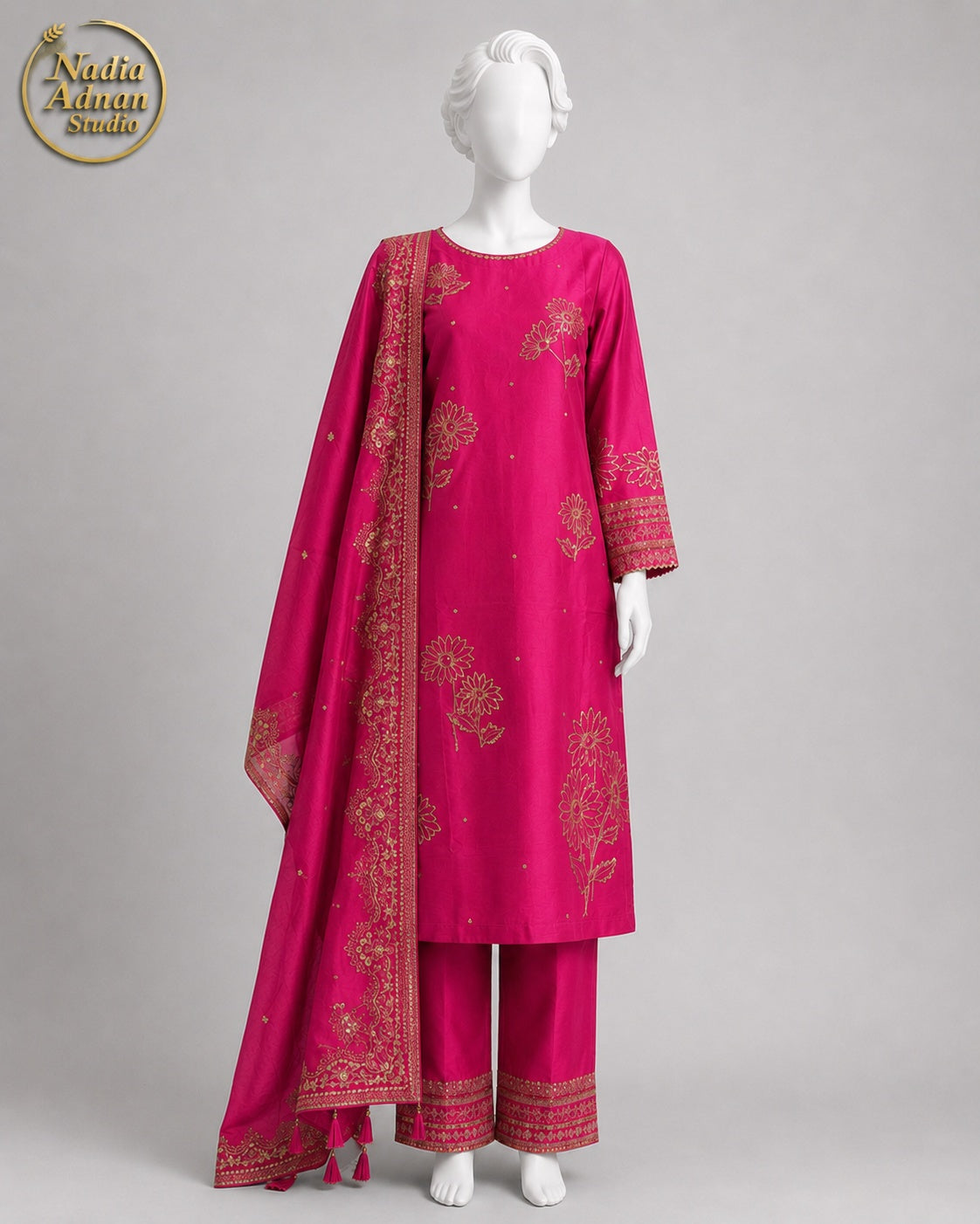 PINK KATAN SHIRT PLAZO -M front view - Pink Katan Shirt Plazo by Nadia Adnan Studio