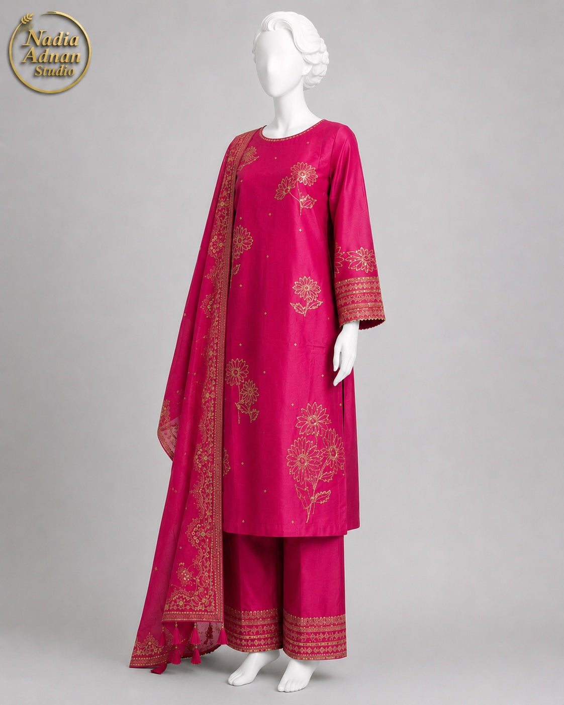 PINK KATAN SHIRT PLAZO -M side view - Pink Katan Shirt Plazo by Nadia Adnan Studio
