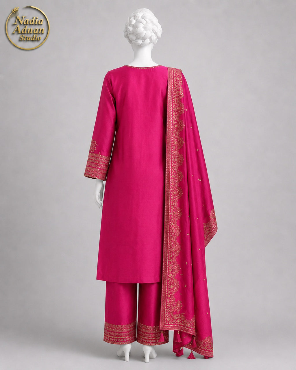 PINK KATAN SHIRT PLAZO -M back view - Pink Katan Shirt Plazo by Nadia Adnan Studio
