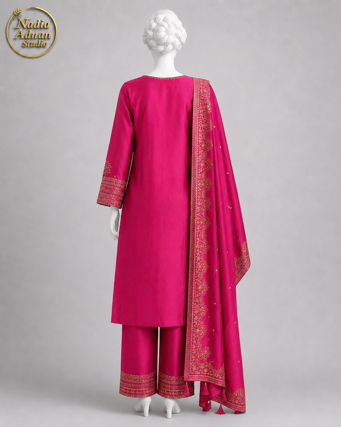 PINK KATAN SHIRT PLAZO -M back view - Pink Katan Shirt Plazo by Nadia Adnan Studio
